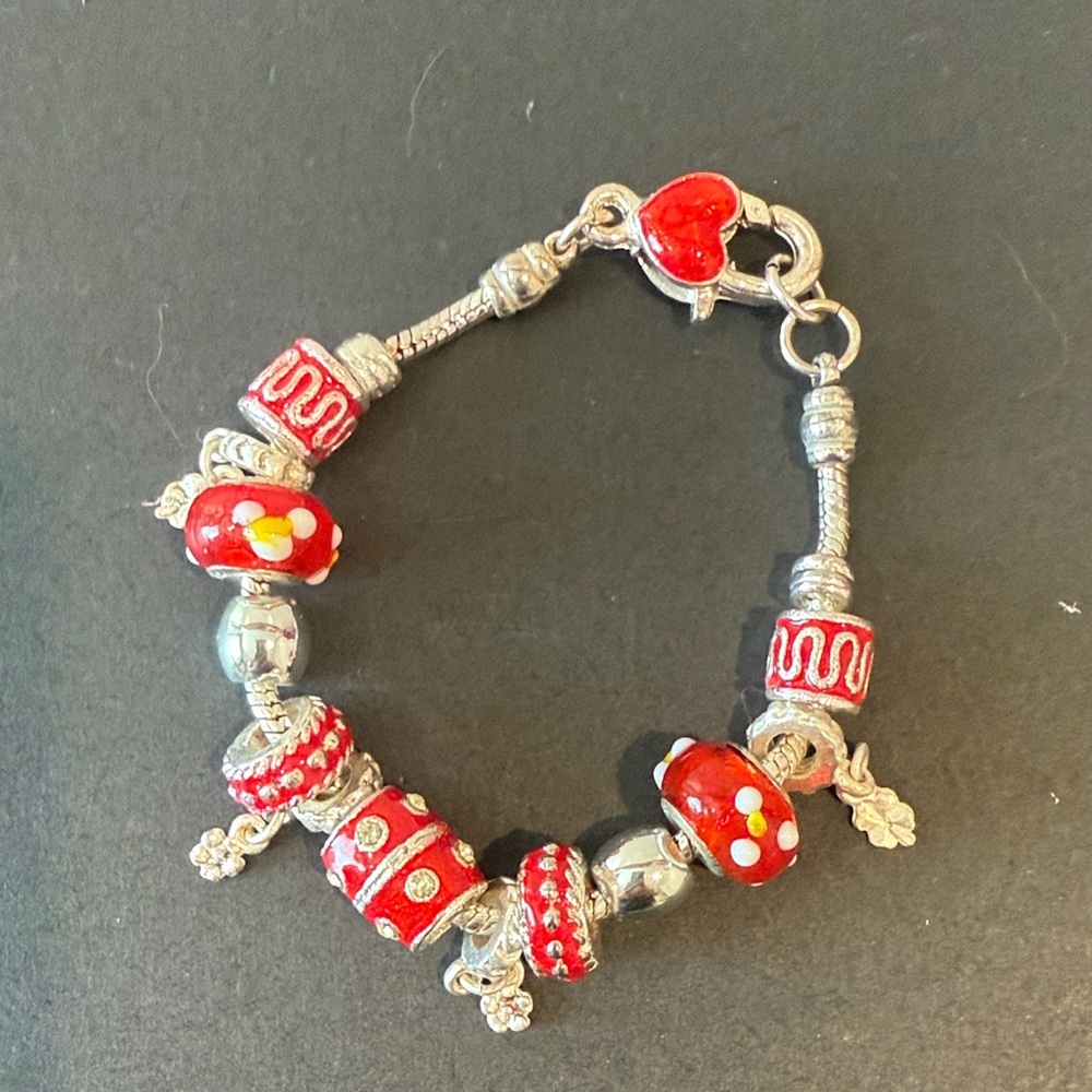 Red and Silver  Charm Bracelet